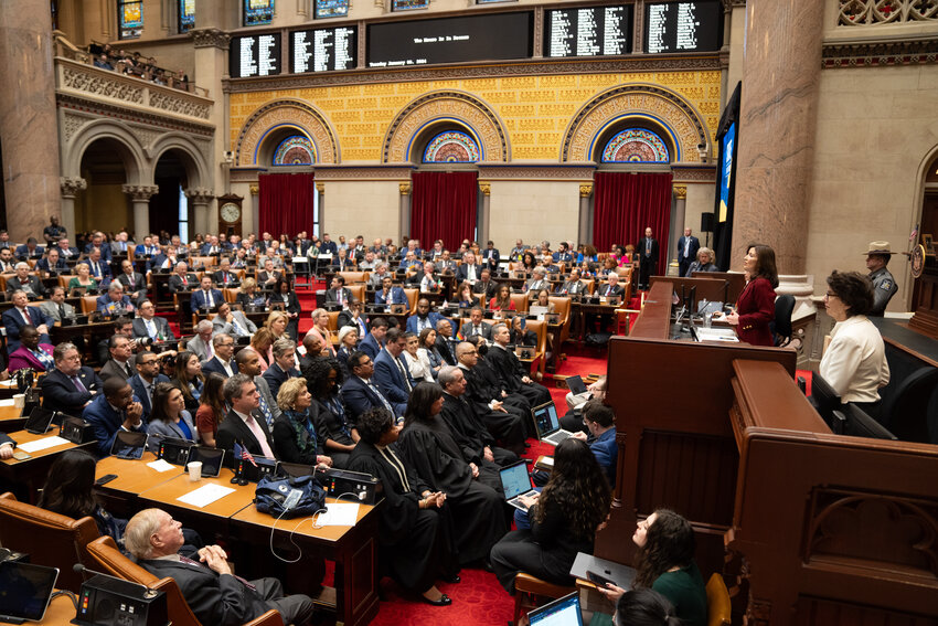 Governor Kathy Hochul delivering a State of the State message on Tuesday