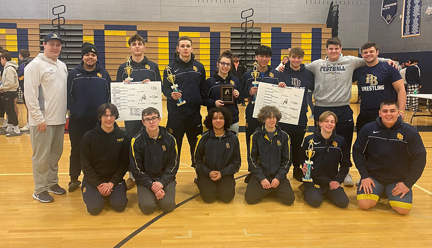 The Pine Bush wrestling team is shown after finishing third at the Beacon Tournament on Saturday, crowning two champions.