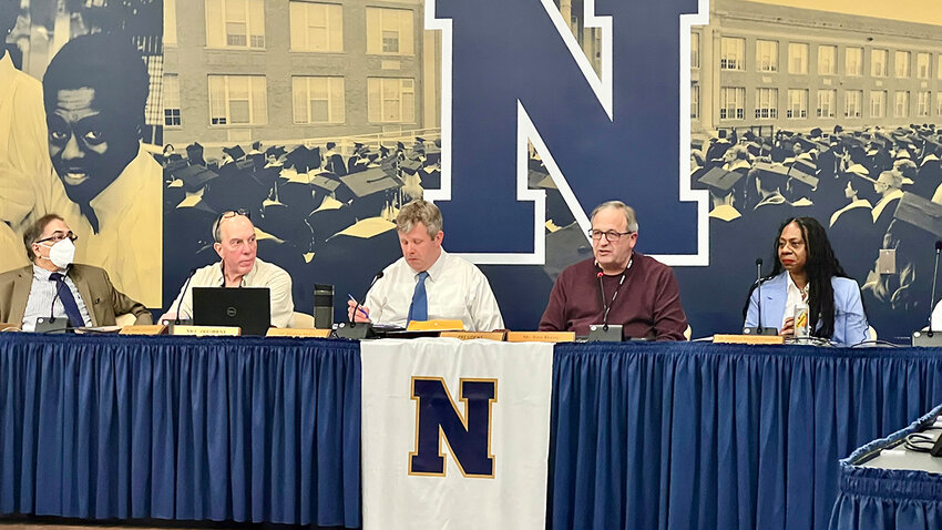 John Doerre [second from left] will serve as the Board of Education President until the next election cycle. Doerre succeeded Darren Stridiron who abruptly resigned with several other members on Friday, February 2.