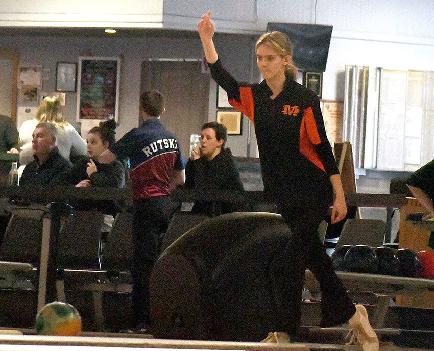 Marlboro’s Steviemarie Amato releases the ball during a league bowling match at Pat Tarsio Lanes in Newburgh.