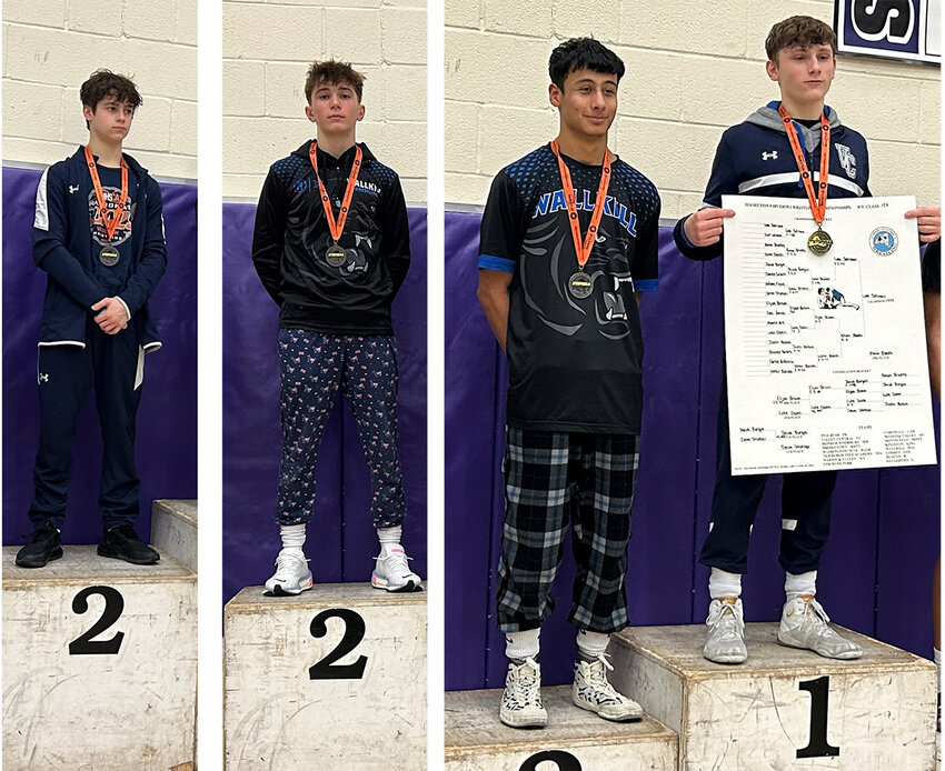 Qualifiers for th New York State Division I wrestling meet this weekend at the MVP Arena in Albany include (l. - r) Valley Central&rsquo;s E.J. Vass,  Wallkill&rsquo;s Marco Futia, Wallkil&rsquo;s Viktor Banda and  Valley Central&rsquo;s Luke Satriano.