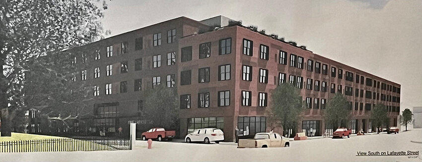 The five-story building would occupy the vacant lot next to Washington’s Headquarters.
