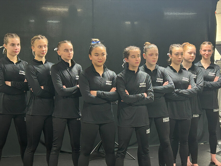 The Section 9 New York State gymnastics team was comrprised of: Eleanor O&rsquo;Neill (Valley Central), Reilly Benson (Valley Central), Leah Rieber (Valley Central), Marlee McCullough (Wallkill), Ella Freeman, Claire Coiteux (New Paltz), Kaylee Benson (Valley Central), Julia Meyer (FDR), Maggie Cullen (Kingston).