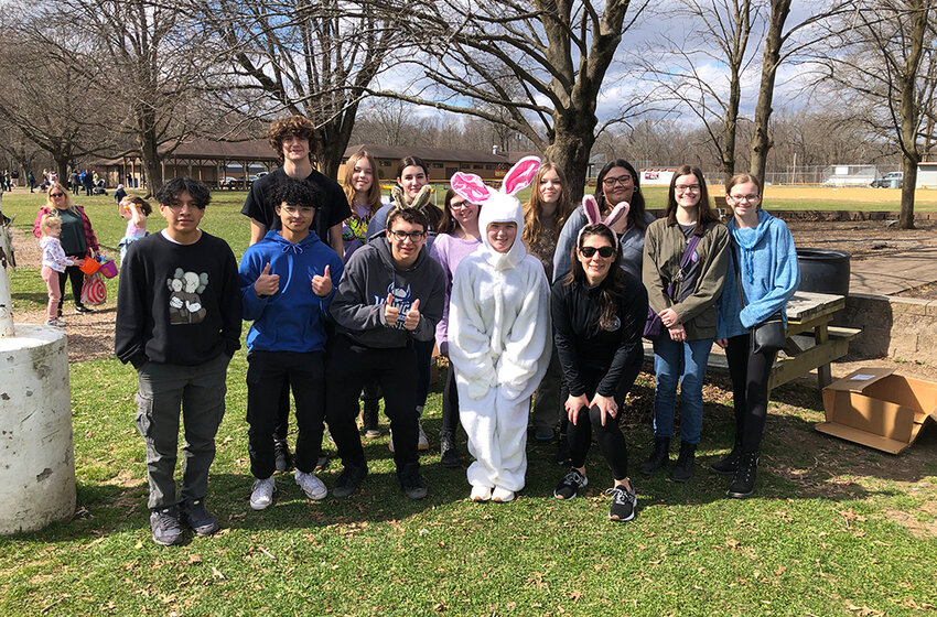 Montgomery Trustee Randi Picarello and volunteers from Valley Central High School at Saturday&rsquo;s Easter Egg Hunt.