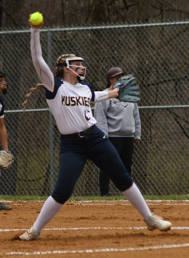 Highland’s Alexa Pavese pitches during Wednesday’s non-league softball game at Highland High School.