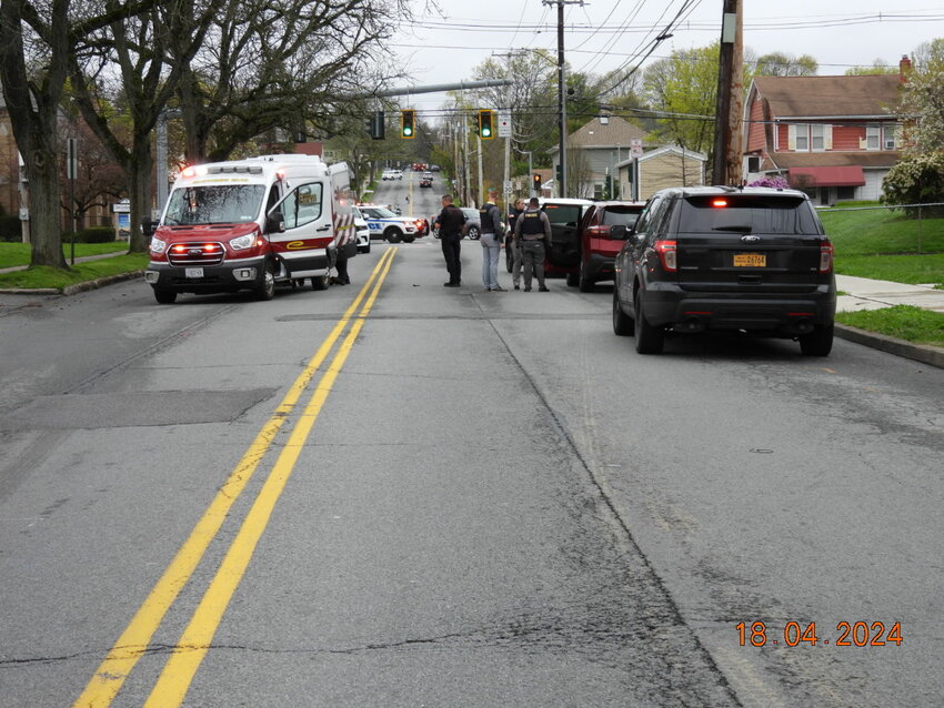 An ambulance at the scene of a reported stabbing, Thursday afternoon in Newburgh