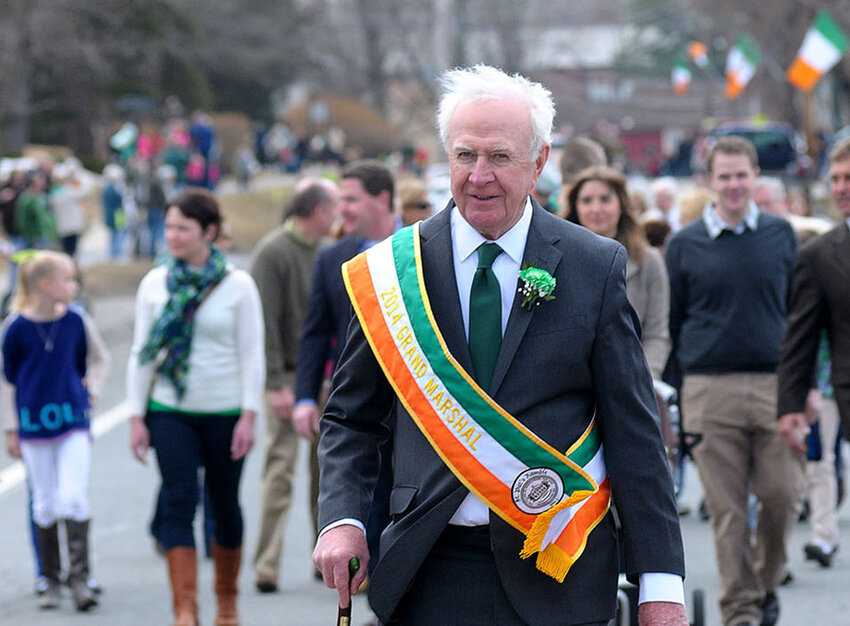 The Village of Montgomery held their annual St Patricks parade on Saturday March 22, 2014. Attendees were entertained with several bagpipe bands, fire engines and of course candy for the kids. Grand Marshal Ed Devitt leads the parade.