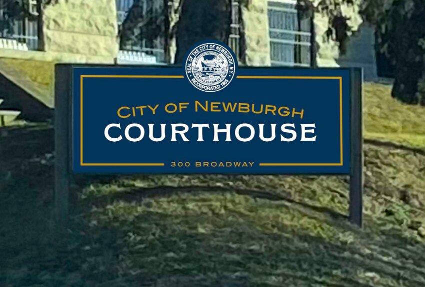 Renderings of the sign in front of the city courthouse proposed to city council.