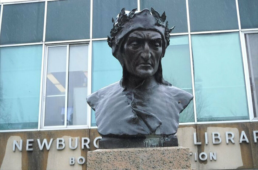 The city council, last fall, approved a plan to relocate the bust of the Italian poet from the library courtyard to Downing Park, where it originally stood.