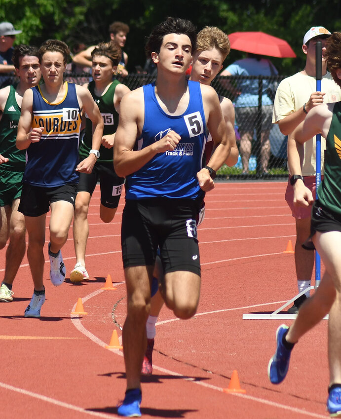 Wallkill&rsquo;s Nathaniel Diemoz runs the boys&rsquo; 800-meter run during Friday&rsquo;s Section 9 Class B championship track and field meet at Goshen High School.