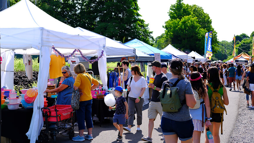 The Hudson Valley Rail Trail on the Highland side of the Walkway was lined with vendors showing their wares to a curious public