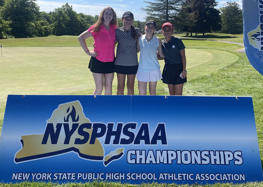 Marlboro golfers Gwen Benninger, Alexa Trapani, Rebecca Panio and Madison Markle are shown at the NYSPHSAA girls’ golf championships at the Edison Club in Rexford.