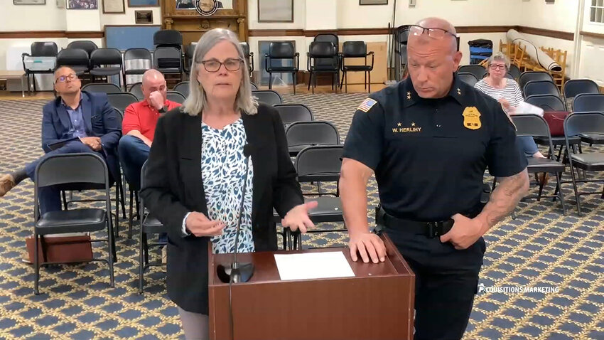 Walden Library Director Ginny Neidermier and Police Chief William Herlihy discuss recent issues in the Walden Municipal Building.