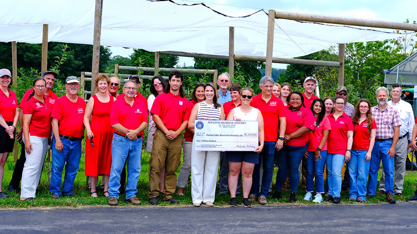 Sen. Michelle Hinchey presented a check for $1 million to the HVRL that will provide much needed renovations to their building. She posed with members of the grower’s board, Cornell leadership, community stakeholders, HVRL employees and members from the NYS Task Management and the NYS Horticulture organizations.