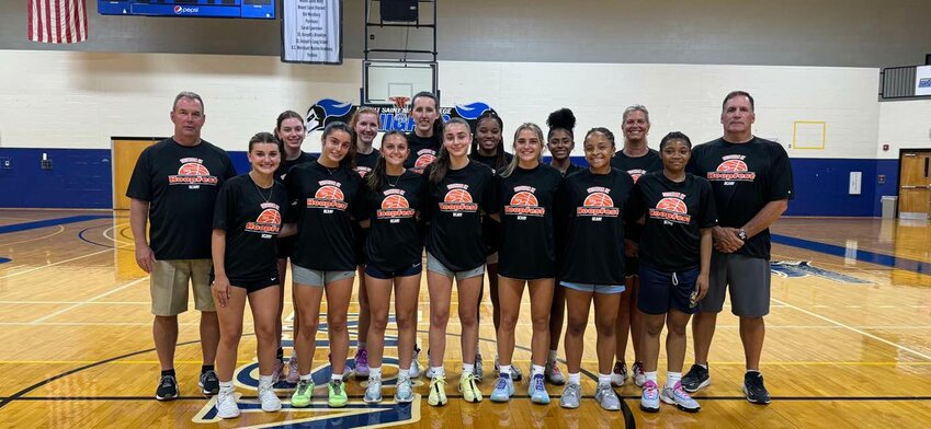 The Mid Hudson girls Basketball Coaches Association of New York Summer Hoops Festival team: front, from left, Reese Girardi (Warwick), Ava Scaturro (Kingston), Riley Landisi (Beacon), Gabby Murphy (Marlboro),Zoe Mesuch(Wallkill), Madison Fileen (Monroe-Woodbury), T.T. Burden (Newburgh); back from left, head coach A.J. Higby (Wallkill), Sam Callahan (Highland), Lila Lovgren (Our Lady of Lourdes), Maggie Bishopp (Valley Central), Ketura Rutty (Pine Bush), Leticia Watson (Pine Bush), Assistant Coach Michelle Bouffard (Pine Bush), Assistant Coach Andrew Occhi (Onteora).