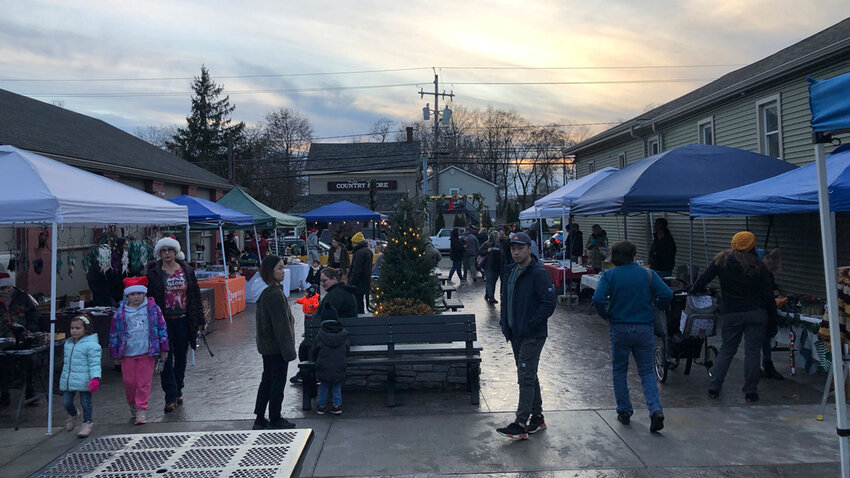 Crawford Square during the town’s annual holiday celebration last December. This site will display seven art pieces starting in October.