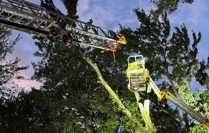 Firefighters successfully rescued a person trapped 50 feet in the air.