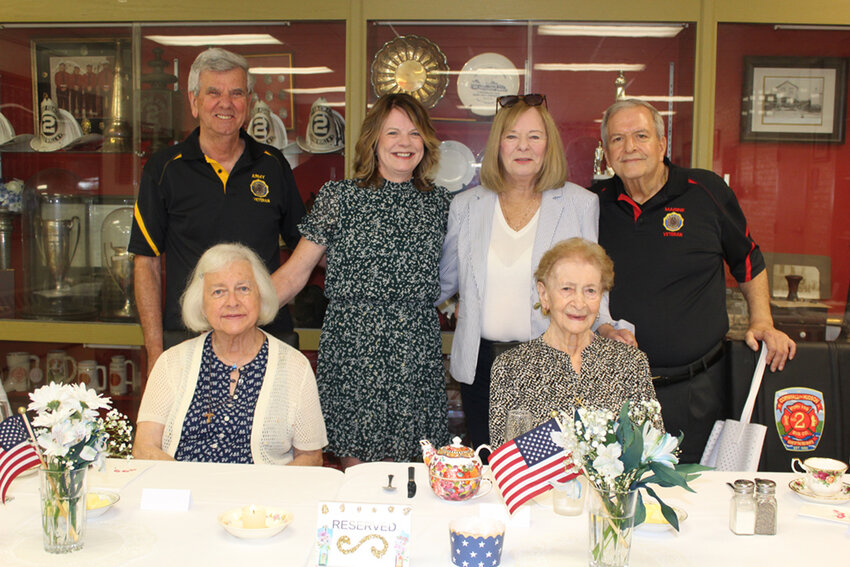 Longtime Cornwall American Legion members Richard Randazzo and Jim Kline surround four of the five honorees at Sunday afternoon’s tea honoring them. The women are Grace Mazzocca, Brenda Mannion, Colette Fulton, Mary Quinlin and MaryAnn Kline (missing from photo).