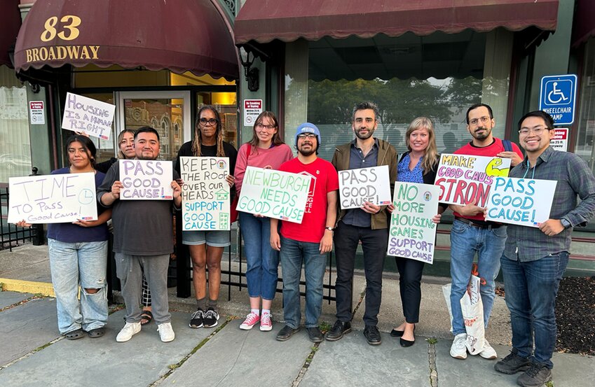 Members of For the Many rallied in support of the Good Cause Eviction Law at Monday’s City Council meeting.