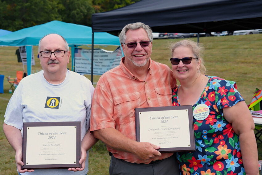 David St. Jean [L] along with Dwight and Laura Dougherty were named Citizens of the Year during Saturday’s Plattekill Day celebration,  for their selfless service to the community.