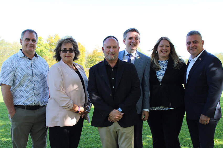 Councilman Steve Moreau, Councilwoman Slyvia Santiago, Town Supervisor Stephen Bedetti, Senator James Skoufis, Councilwoman Eve Lincoln and Councilman Charles Broe celebrate allocated funds coming to New Windsor for water recreation amenities.