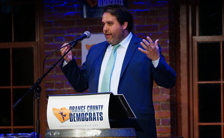 Cornwall Supervisor Josh Wojehowski is shown speaking at the Orange County Democratic Party’s Making Strides gala in September.