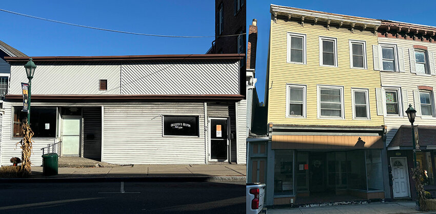 Properties at 76-80 West Main Street (left) and 60 Main Street (right) have been declared unsafe.