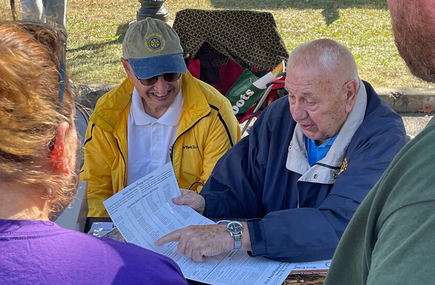 Meteorologist Jim Witt attends the Highland Falls Fall Foliage Festival every year at the invitation of the West Point-Highland Falls Rotary Club. They support his mission to raise money for his Hope For Youth Foundation via his long-range weather calendar sales.  He’s shown here with Rotarian Marty Tyce.