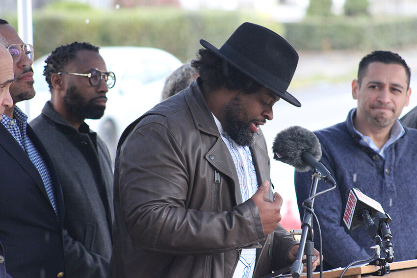 Kyle Conway, President of the NAACP Newburgh/Highland Falls chapter, was one of several guest speakers at the marker ceremony.