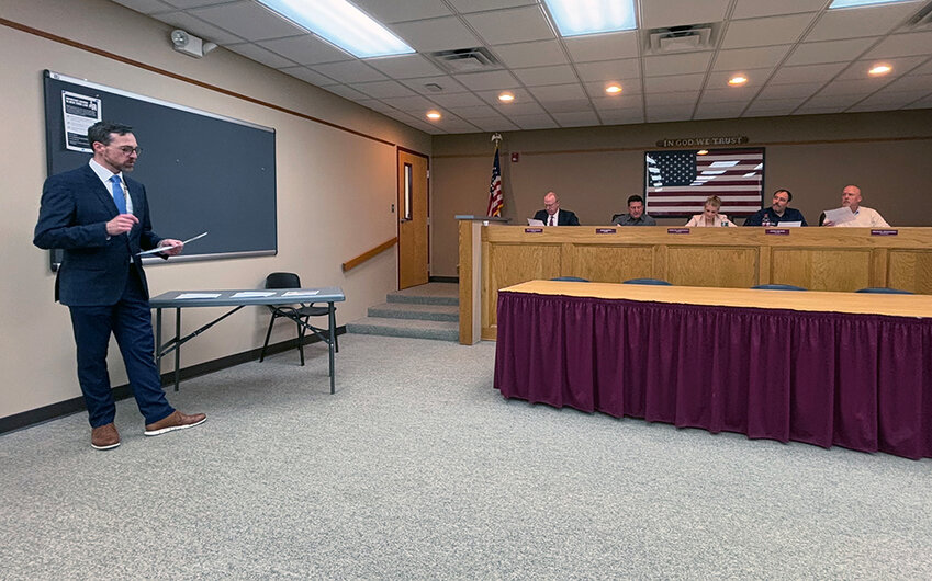 Joseph Lenz (left) presenting the Capital Improvement Project to the Town of Crawford board members (right).