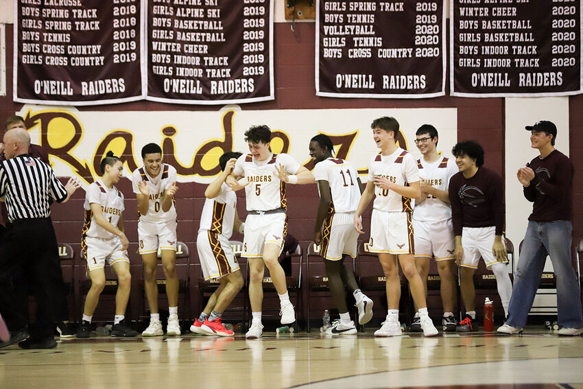 Photos by Mady Salvani  The O&rsquo;Neill Raiders celebrate their win in the first round of the Section 9 tournament.