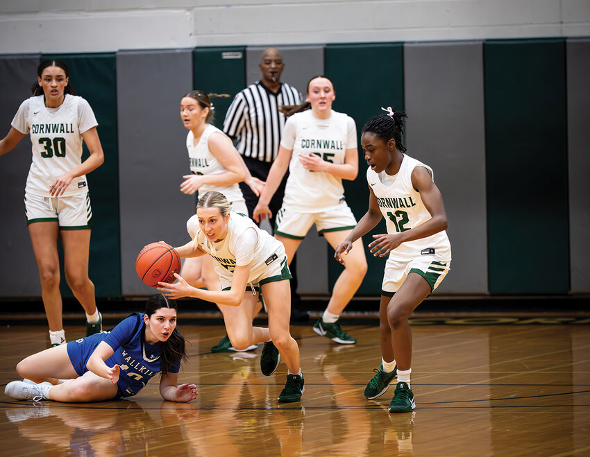 Cornwall&rsquo;s Emerson Shapiro causes a turnover by stealing the ball from Wallkill&rsquo;s Mia Domingues.