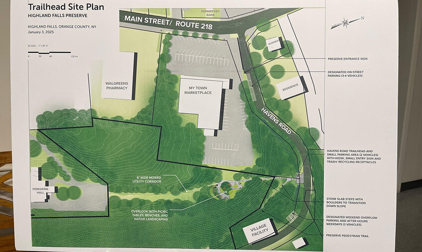 Renderings of a new park being created in Highland Falls by Scenic Hudson were available for the public to view at the most recent Village Board meeting.