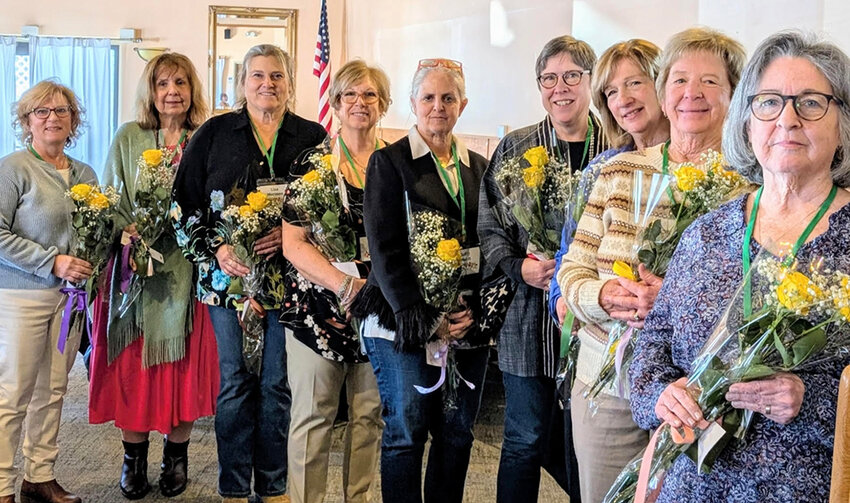 Cornwall Garden Club officers include (l-r): Robin Portelli, Nancy Faust,  Lisa Morasse, Eileen Wood, Elizabeth Stuart, Patricia Gilardo, Barbara O’Rourke and Nancy Wills.