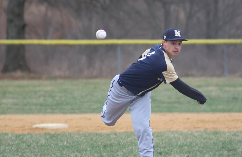 Chase Rounds delivers his first pitch of the season in last week’s season opener at Valley Central. The Goldbacks won their opener, and again on Friday, but had two subsequent games postponed by poor weather.