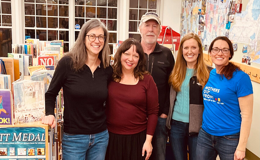 Members of Cornwall’s chapter of Mothers Out Front are shown at the Cornwall Library after speaking at a library board meeting about ways to fund solar panels for that building. L-r: Nicole Augenstein, Claudia Depkin, David Noland, Michelle DiLorenzo and Natalie Wren.