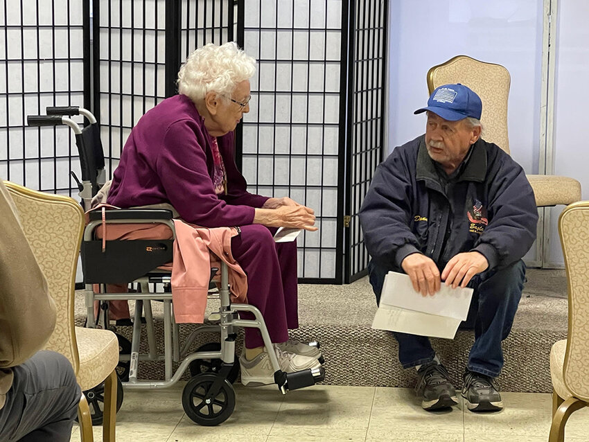 Agnes Saffoury and Danny Zint are shown during last week’s Sit & Chat at the American Legion Hall in Highland Falls.