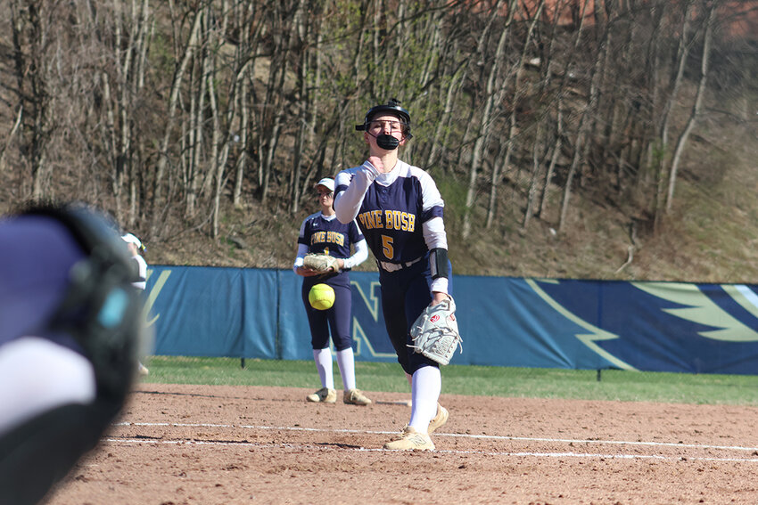 Avery Ogden pitches for Pine Bush in last week’s game at Newburgh.