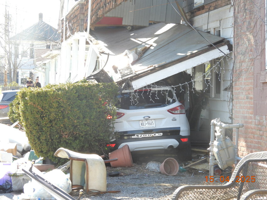 A vehicle crashed into a two-story apartment house at 100 Hasbrouck Street in the City of Newburgh on Tuesday