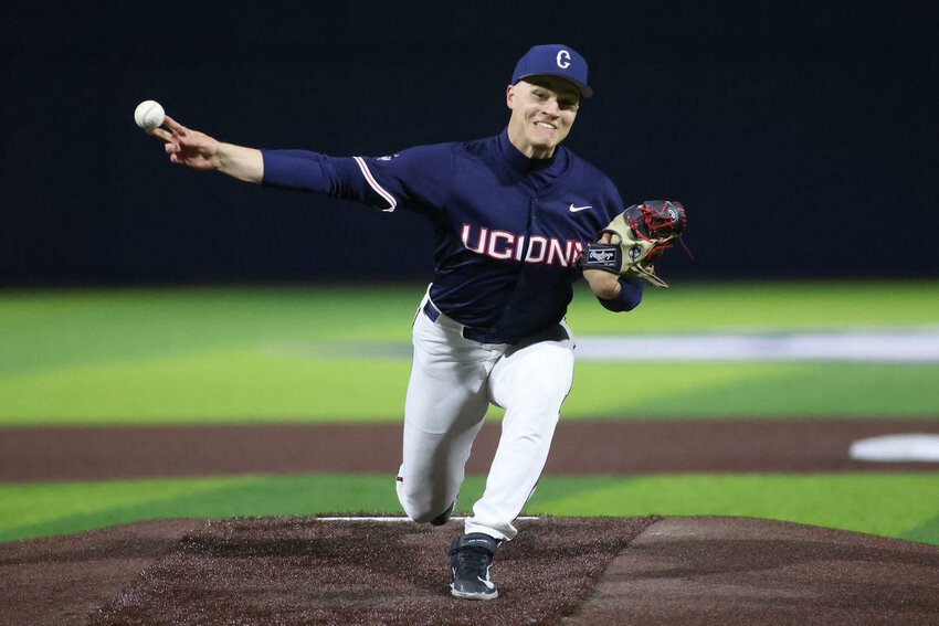 Gregory Shaw pitching for UConn.