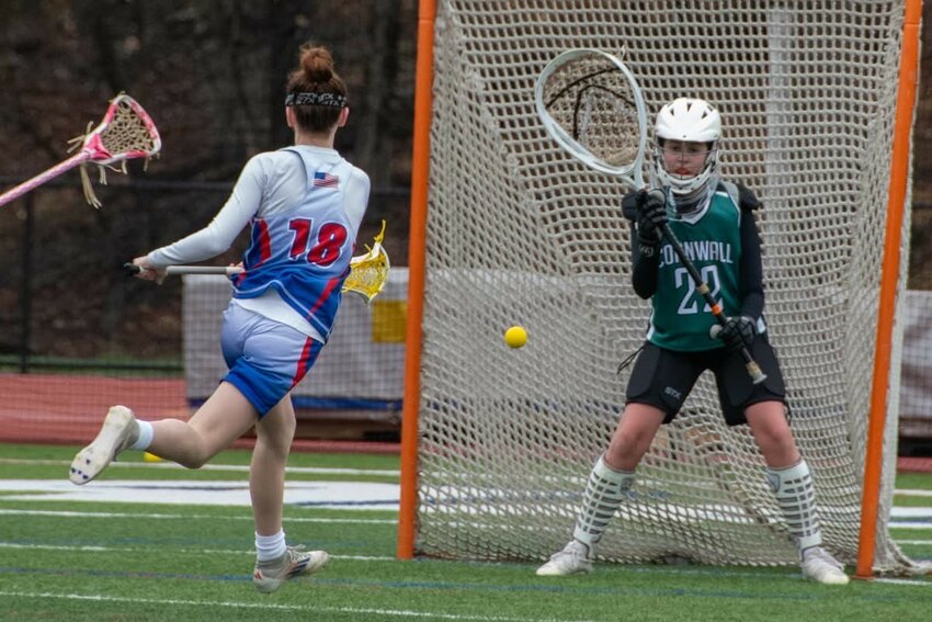 Shannon Ziegler defends Cornwall in the goal.