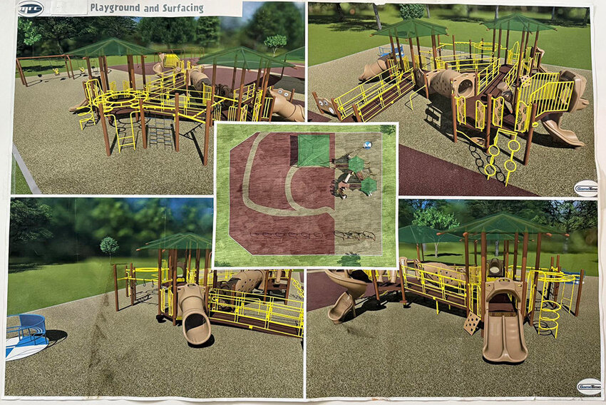A mockup design of Improve Montgomery Park’s playground project for Benedict Farm Park, as presented during the town’s April 16 board meeting.