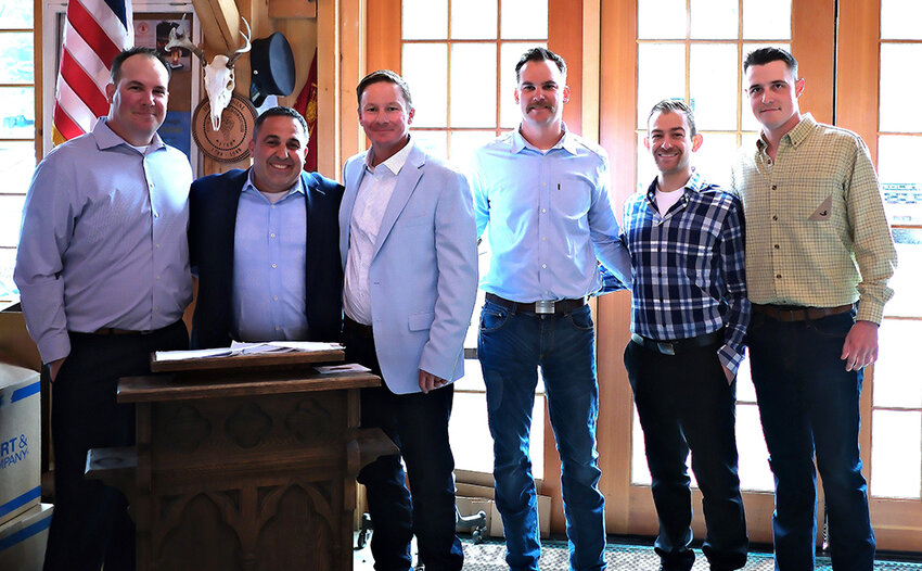 The Milton Fire Department Officers pose for a group photograph at their annual dinner that was held at Locust Grove: [L-R] Matt Kneeter 1st asst, Stephen Rivieccio chief, Gael Appler- 2nd asst., Adam Kneeter 3rd asst., Kyle Harney 2nd Lieutenant and Sawyer Kent 1st lieutenant.