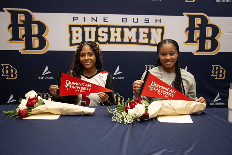 Leticia Watson (l.) and Ketura Rutty of Pine Bush recently signed letters of intent to attend Dominican University.