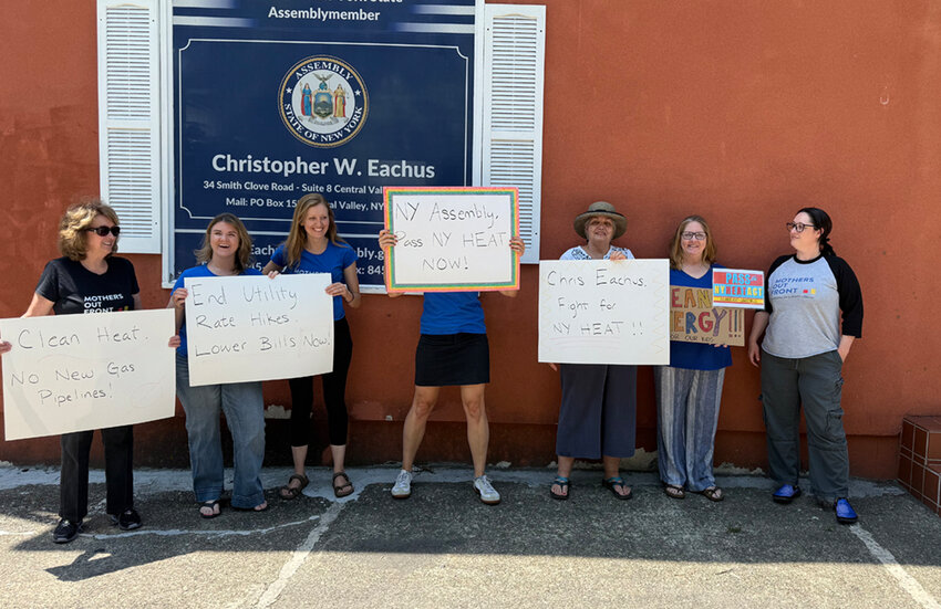 Cornwall moms (and others) in front of Assemblyman Chris Eachus’ office last week … while he wasn’t on hand that day, they presented petition postcards to his staff urging his support for the HEAT bill.