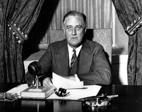 President Franklin D. Roosevelt prepares to begin his first fireside chat to the American people in this March 12, 1933,