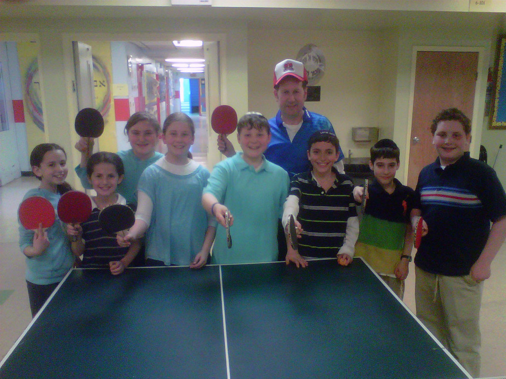 Jewish Table Tennis director Glenn Ackerman and Hebrew Academy of Nassau County participants.