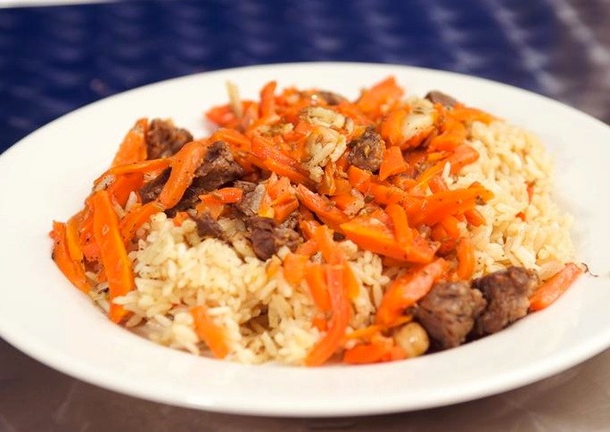 The Bukharian eatery offers a diverse menu including samsa, pickled spiced beef, salad, vegetables, chicken, lamb kabab Uzbek pilaf and carrots.