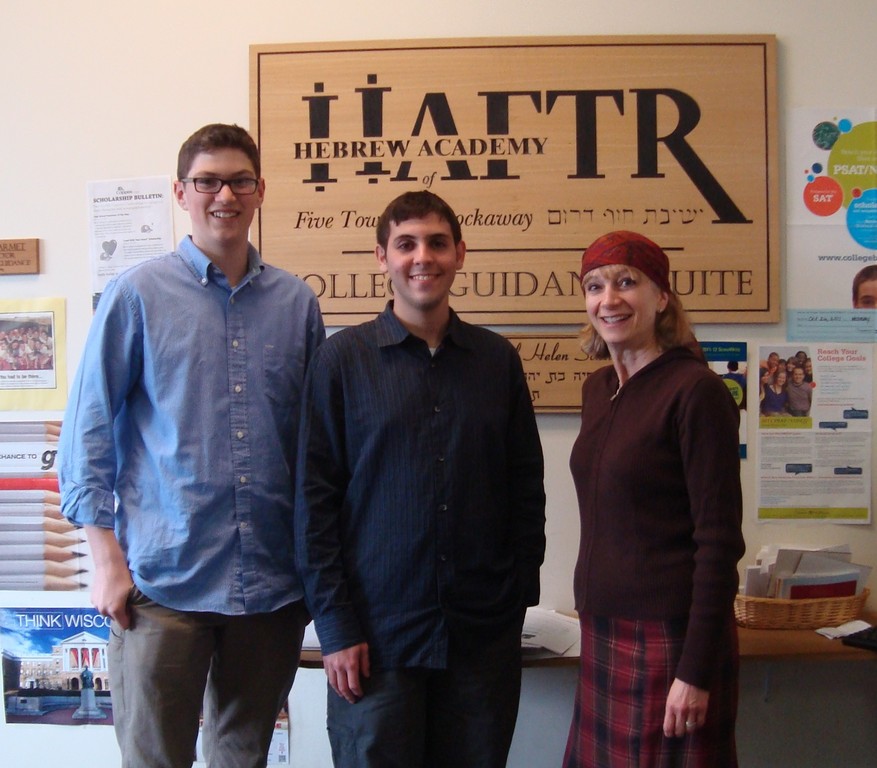 HAFTR seniors Wade Miller and Erich Hirsch, with Rebecca Iseroff, the school's science coordinator.