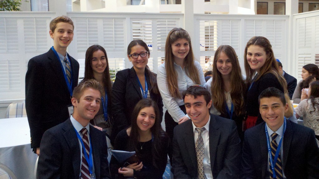 North Shore Hebrew Academy High School participated in the  Yeshiva University National Model United Nations. NSHAHS student delegation representing Russia and Suriname.  From top left, Jordan Rosman, Dana Pearl, Rachel Green, Emma Oberstein, Ilana Goldstein, Sherry Simkovic. Bottom left,  Brandon Gold, Marcelle Breitbart, Evan Lefkowitz, Jonathan Silverman. The conference took place Feb 5 - Feb 7 at the Stamford Plaza Hotel and Conference Center in Connecticut.